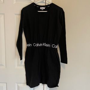 calvin klein black logo strip elastic band athletic sporty long sleeve dress